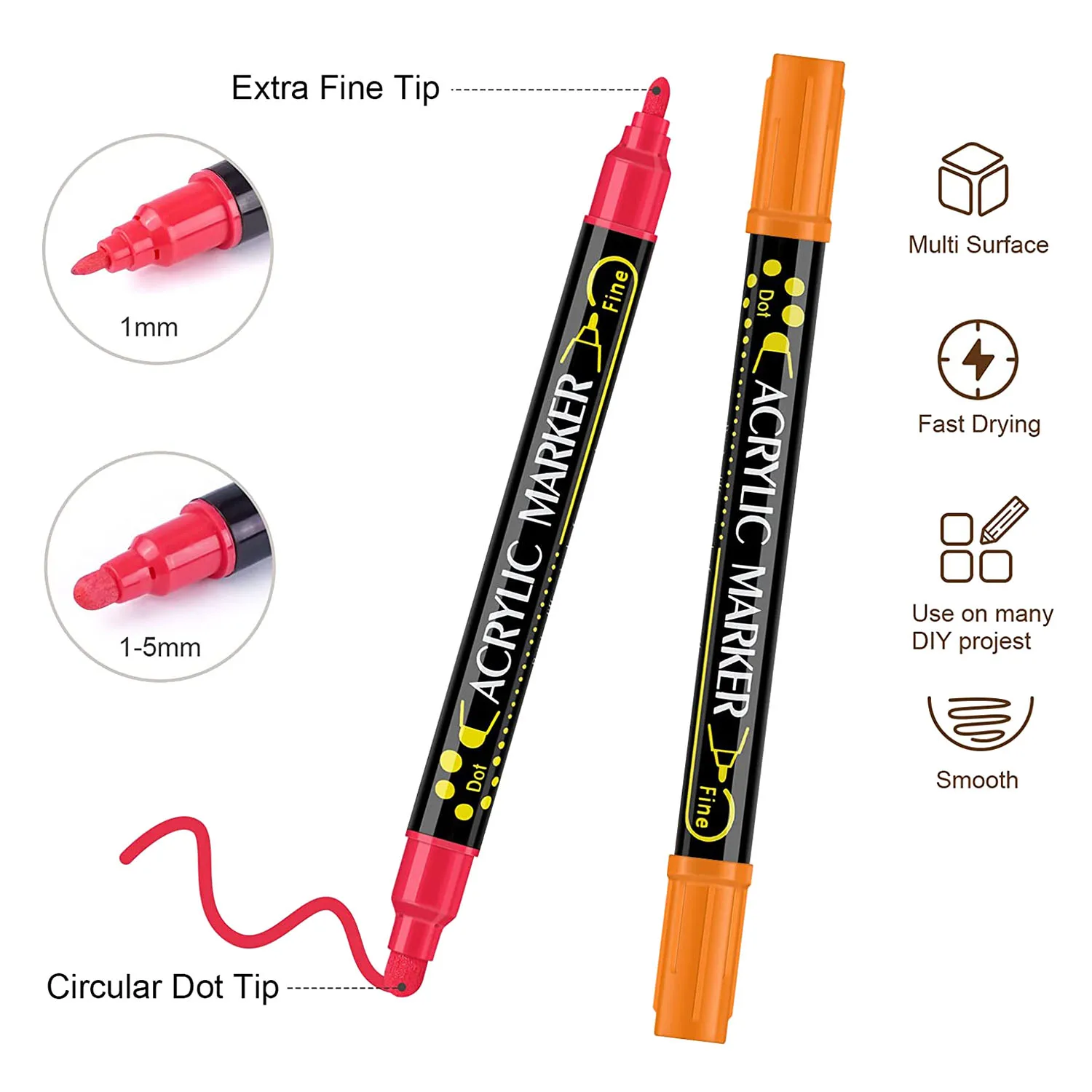 

Acrylic Paint Pens, 36 Colors Dual Tip Paint Markers with Extra Fine Tip and Circular Dot Tip, for Rock Painting, Mug