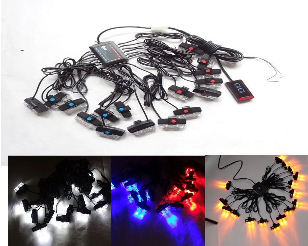 

1set 16x 2 LED Strobe Lights stroboscopes fso Flasher 32 LED button Control Wireless Car Grille Flash Lights Auto Warning lights