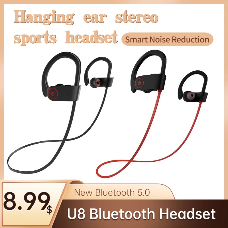 

U8 TWS Wireless Bluetooth Headset 5.0 IPX7 Waterproof Sports Bass Earphones In-Ear Stereo Noise Cancellation Headphones with Mic