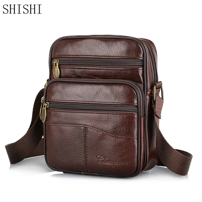 New Business Genuine Leather Men's Shoulder Bag Cowhide Leather Casual Messenger Bag Small Flap Man Crossbody Bags For Male