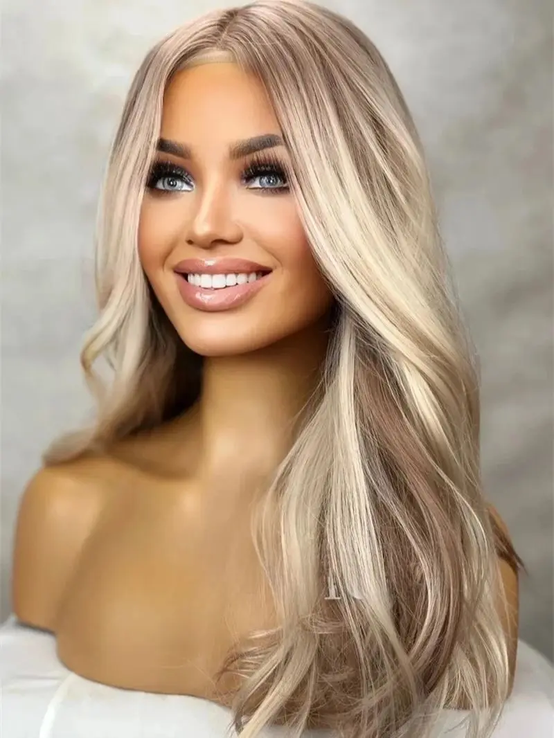 Ombre Пепельно-русый Коричневый Свободные волны Термобезопасный парик из