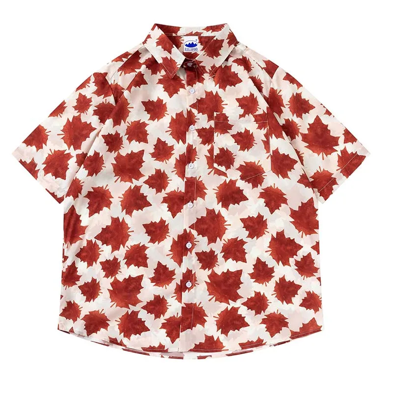 

2022 Summer Men Hip Hop Printed Casual Shirts Loose Streetwear Harakuju Tops For Male Short Sleeves