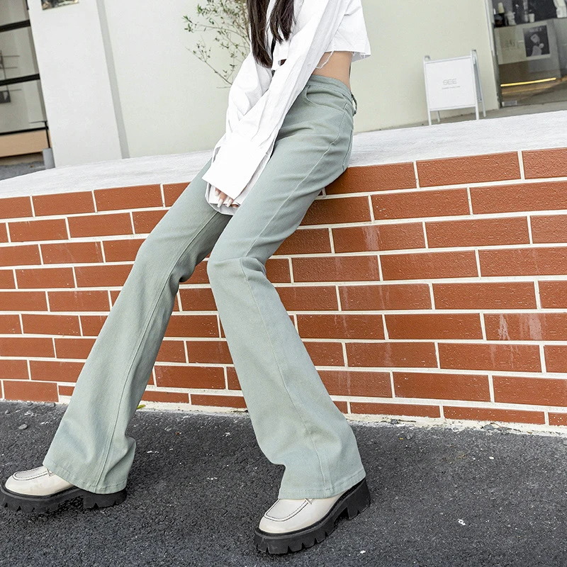 8 Color Women Flare Jeans Pants Button Down Zipper Stretch Jeggings Elastic Denim Skinny Bootcut Casual Fashion Trousers |