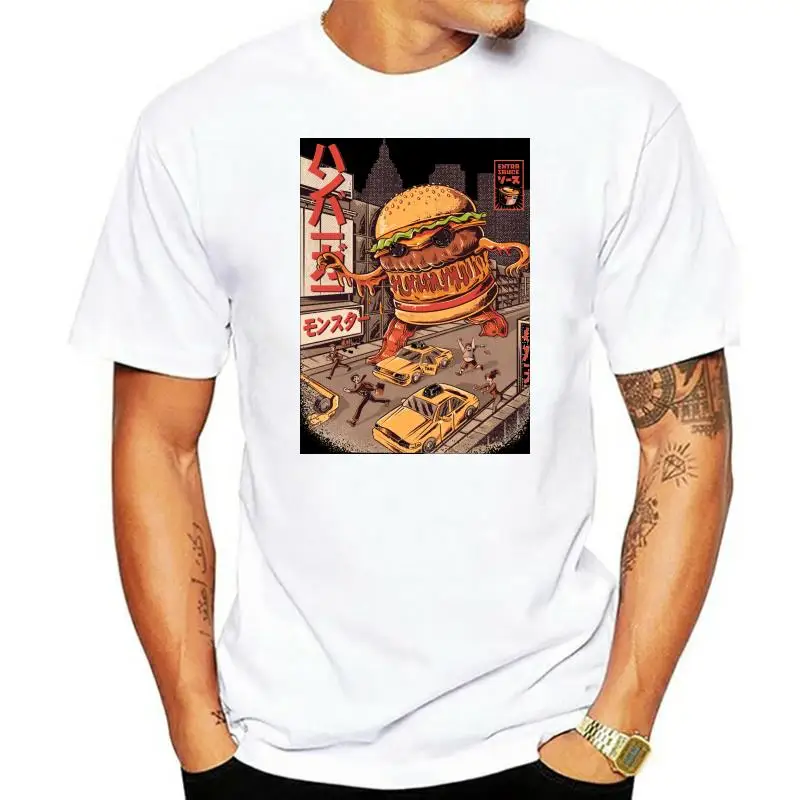

New Burger Destroy T-shirt For Man Tokyo Hot Anime T Shirt Street Fahsion Clothes Adult Cotton Tees Hip Hop Tops Black