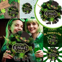 New Artificial Leaf Garland St. Patrick's Day Round Wreaths Leaf Hanging Window Front Door Holiday Celebration Party Decoration