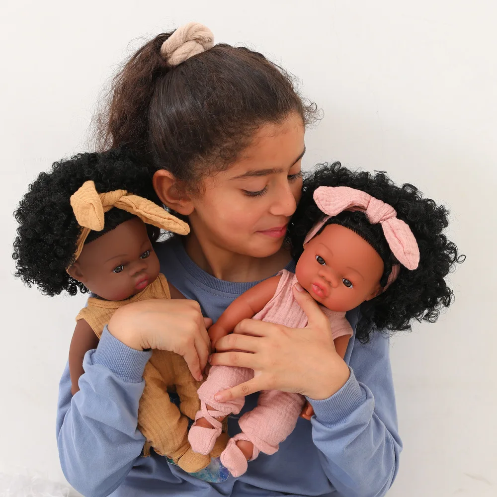 

35CM American Reborn Black Baby Doll Bath Play Full Silicone Vinyl Baby Dolls Lifelike Newborn Baby Doll Toy Girl Christmas Gift