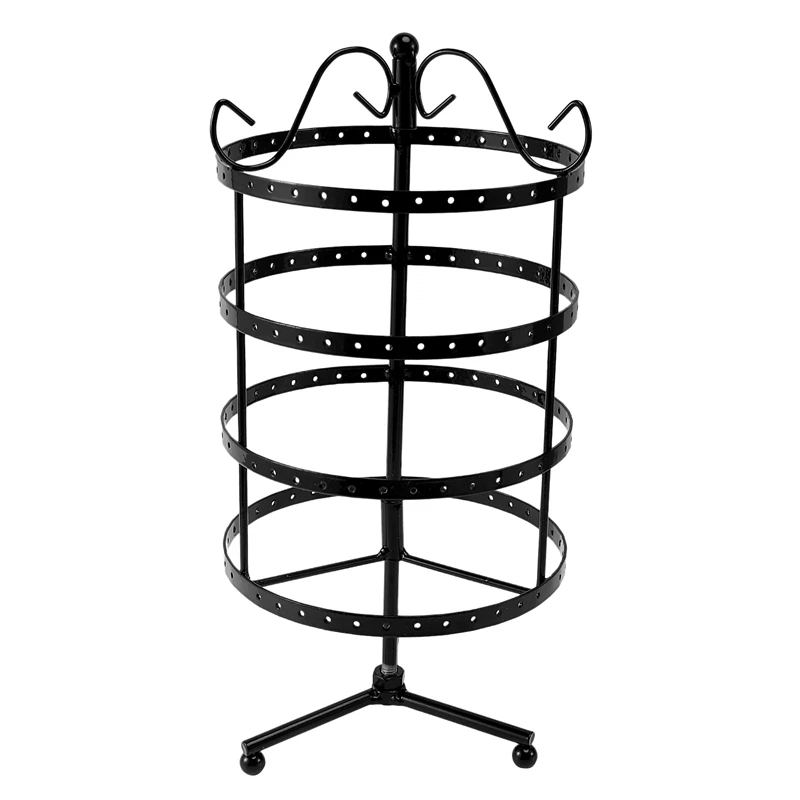

144 Holes Round Rotating Jewellery Display Stand Black Metal Earrings Holder Organizer Stand Rack