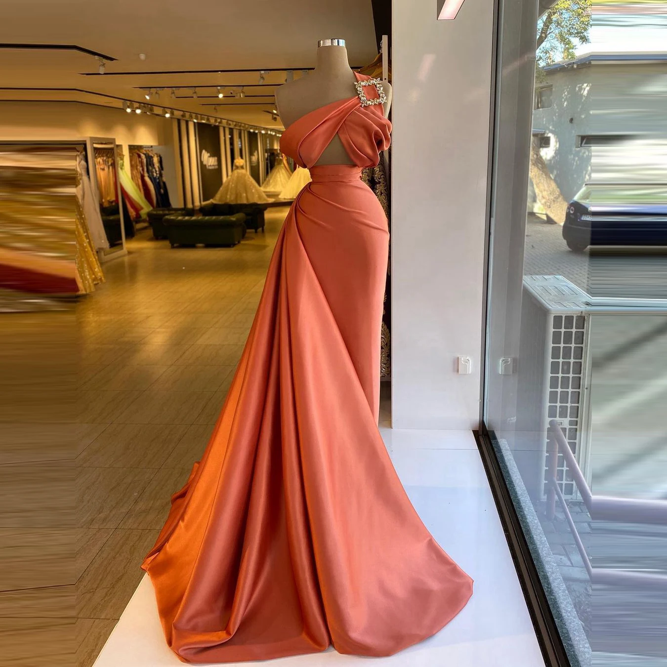 

Elegant Simple One Shoulder Satin Evening Dress Female Trumpet Prom Dress Long Train Custom Plus Size Beauty Pageant Dress
