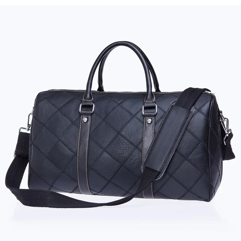 Men's Hand Travel Bag Manufacturers Genuine Leather Top Layer Cowhide Plaid Retro Men's Bag Shoulder Luggage Bag Wholesale