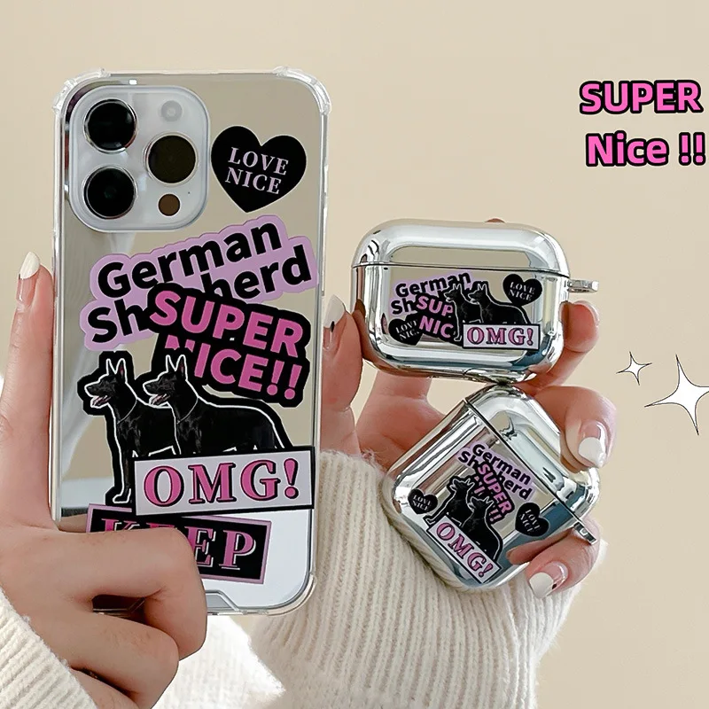 

For AirPods 3 2 1 Pro Case Cover Silver Mirror plating pop doberman dog Cute Earphone Cases For Apple Airpods 1 2 3 cover case