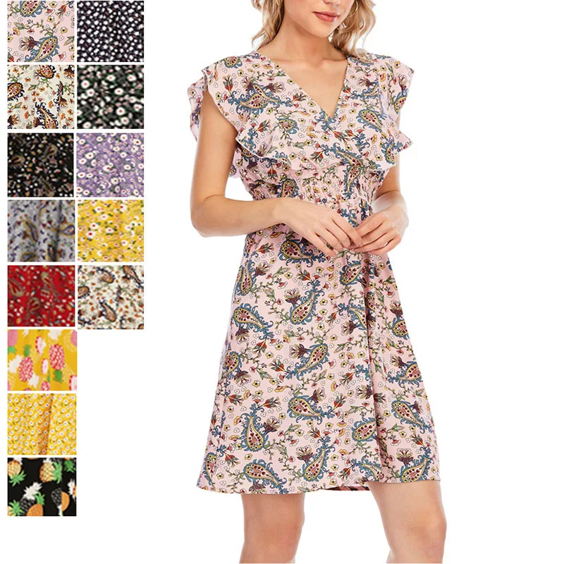 

Женская летняя шифоновая юбка с V-образным вырезом и оборками