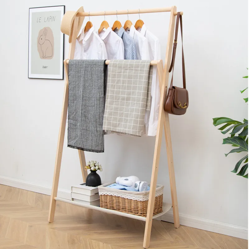 

Solid Wood Bedroom Clothes Rack Landing Household Hangers For Clothes Indoor Drying Clothes Storage Rack