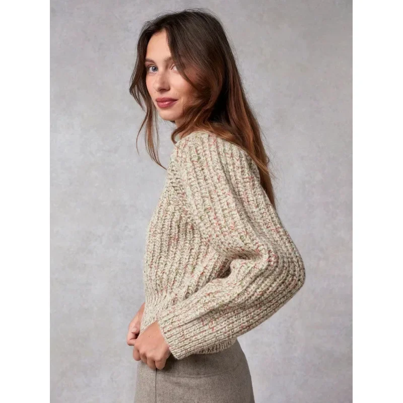 Французский Ro Home 2024 осенне-зимний красочный укороченный вязаный пуловер с