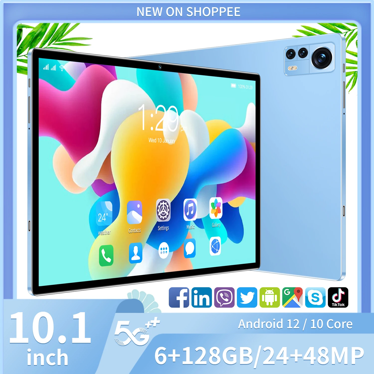 

New 10.1-inch 5G tablet Android 10.0 eight core mobile phone calls Google Play 6GB RAM 128GB ROM tablet PC WiFi Bluetooth Type-C