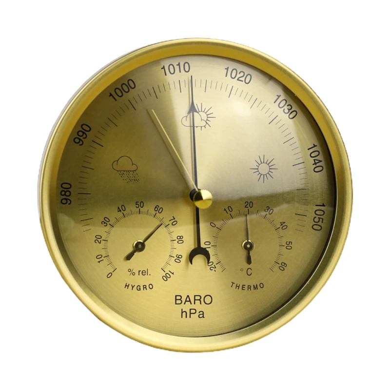

Металлическая метеостанция барометра 3 в 1 для внутреннего и наружного использования Барометр Термометр Гигрометр с круглой