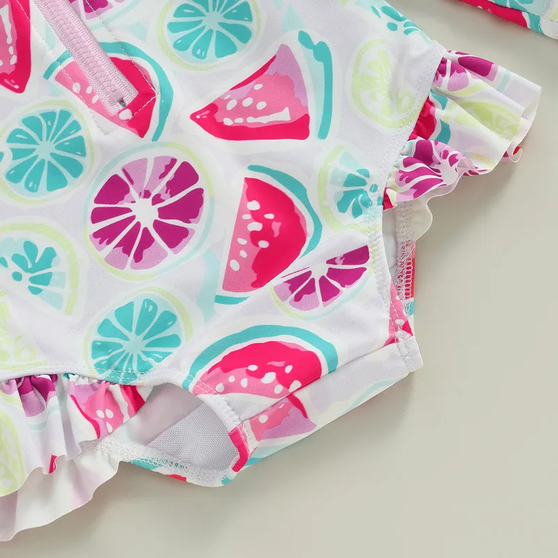 Купальник для маленьких девочек с принтом арбуза и оборками