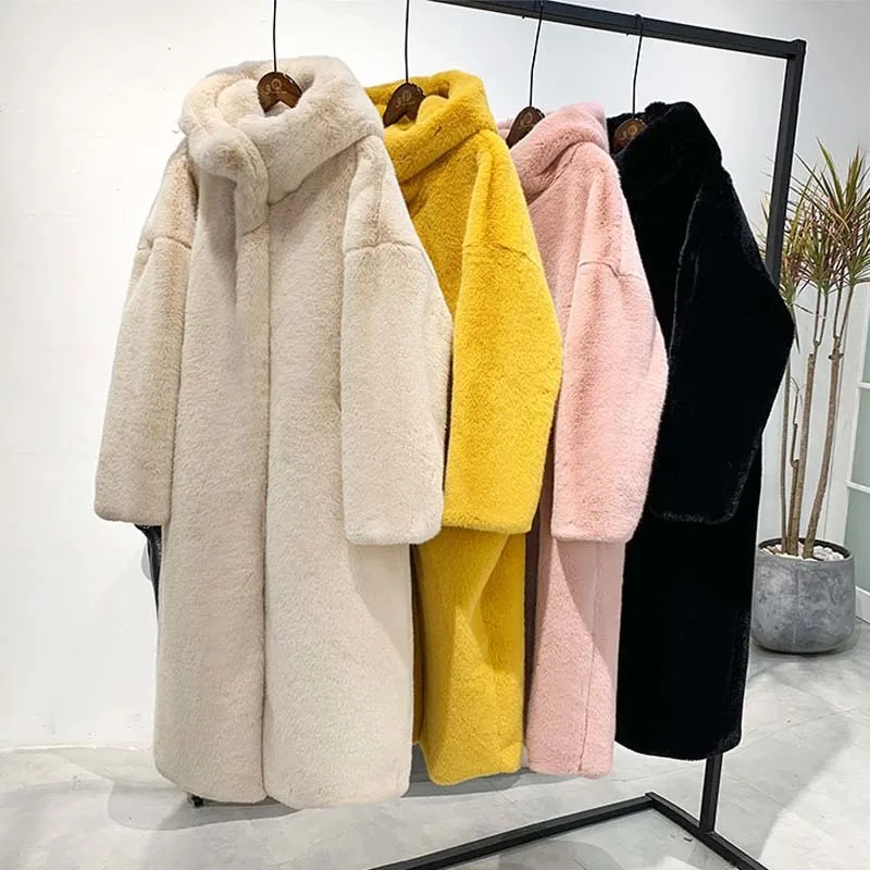 Fur Women Luxury Faux Coat 2023 New Winter Fashion Fake Mink Fur Loose Thick Warm Outerwear Hooded Long Artificial Fur Overcoat