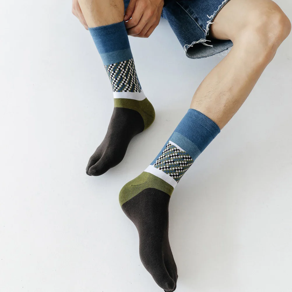 

5 Pairs Flop Toe Cotton Socks V- Toe Tabi Socks Non- Socks Medium Tube High Socks for Men