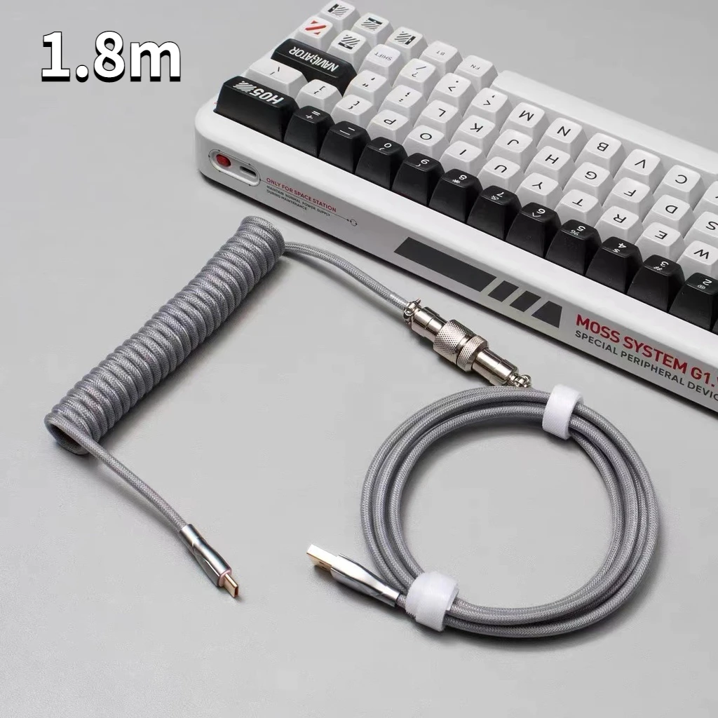 

Механическая клавиатура 1,8 м спиральный кабель провод Тип C USB кабель для компьютера авиационный разъем эластичный пружинный спиральный зар...