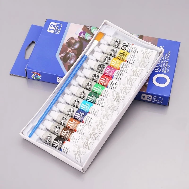 

12 Colors Acrylic Paint Drawing Pigment Oil Painting 6ml Tube With Brush Set Artist Supplies