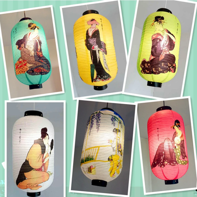 

1 шт. японская картина, Женская фигурка, длинный эллипс, складной бумажный фонарь, ресторан, готовка, украшение для дома, бара, подвесной фона...