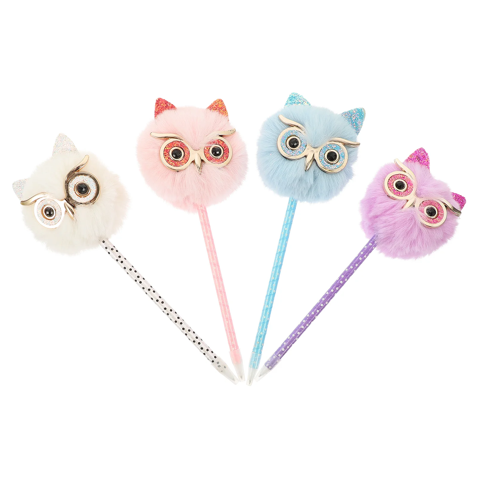 

4 Pcs Owl Fur Ball Pen Adorable Sign Convenient Writing Multi-function Kids Gifts Filler Fluffy Plush Child Student