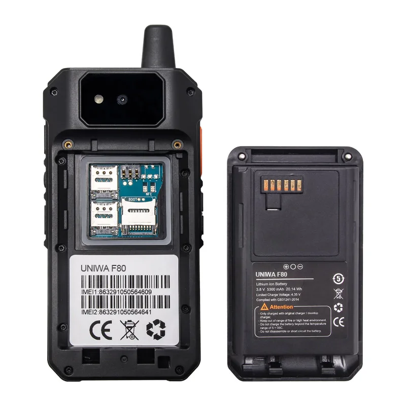 UNIWA F80 Android 8.14G Mobile Phone Multi-language 1GB RAM 8GB ROM IP54 Walkie Talkie Smartphone Dual SIM 5300mAh Battery
