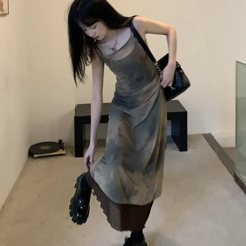 Винтажное Сетчатое платье Karrcat с принтом в стиле гранж готическое платье-миди на