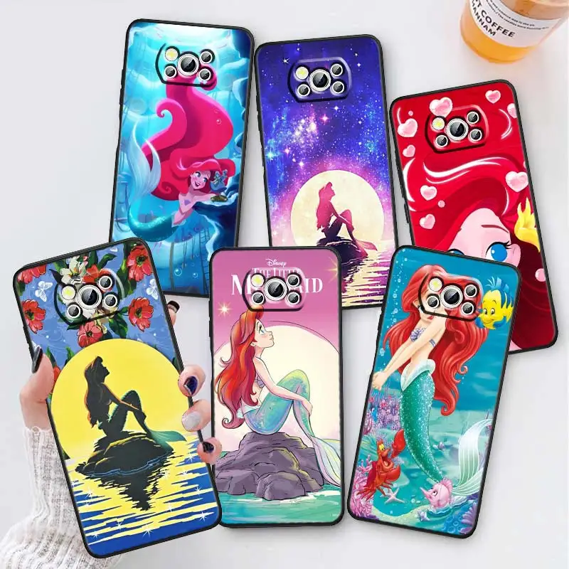 

Disney The Little Mermaid Phone Case For Xiaomi Mi Poco X5 X4 X3 NFC F5 F4 F3 GT M5 M5s M4 M3 Pro 5G Black Soft TPU Capa
