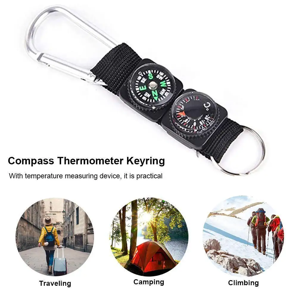 

1pc Carabiner Key Chain Compass Thermometer Metal Camping Survival Tool Mountaineering Hiking Outdoor Gadgets Multifunctional