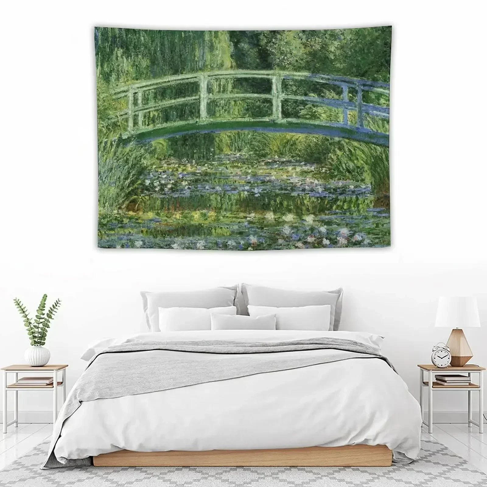 Водяные лилии и японский мост - Гобелен Клод Моне Декор комнаты Эстетический