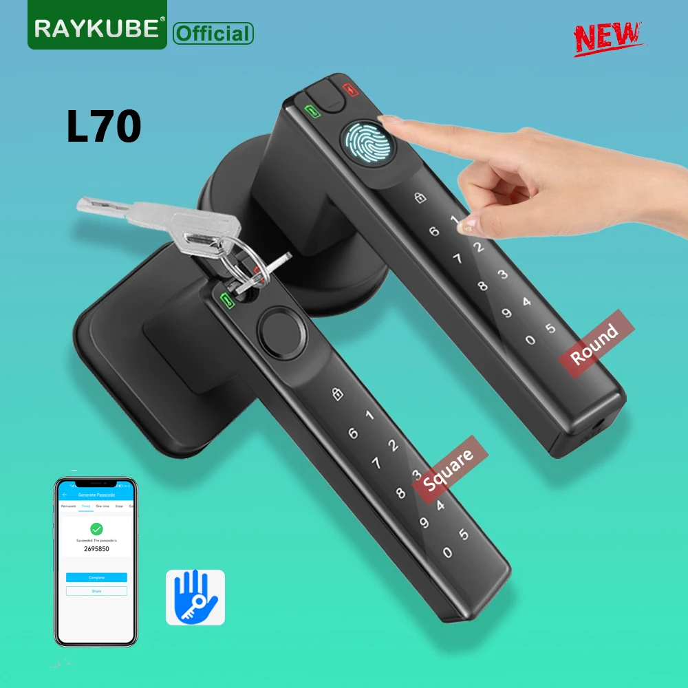 

NEW RAYKUBE L70 TT Lock Smart Fingerprint Door Lock Password Lock with Keys APP Unlock For Indoor Bedroom Wooden Metal Door