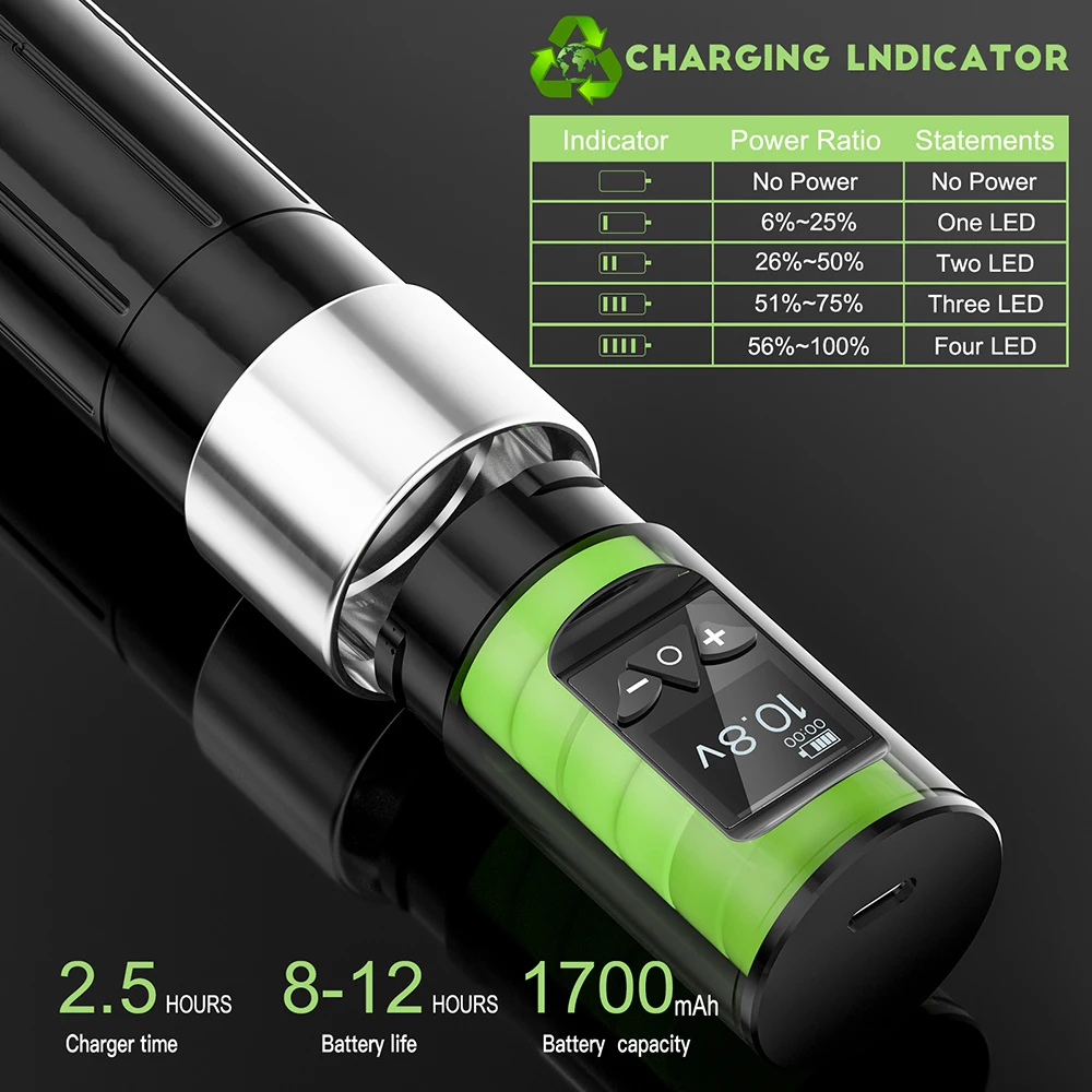 Tuffking Wireless Tattoo Machine Pen Rotary Battery with 1700 Mah Portable Power Pack Digital LED Display For Body Art |