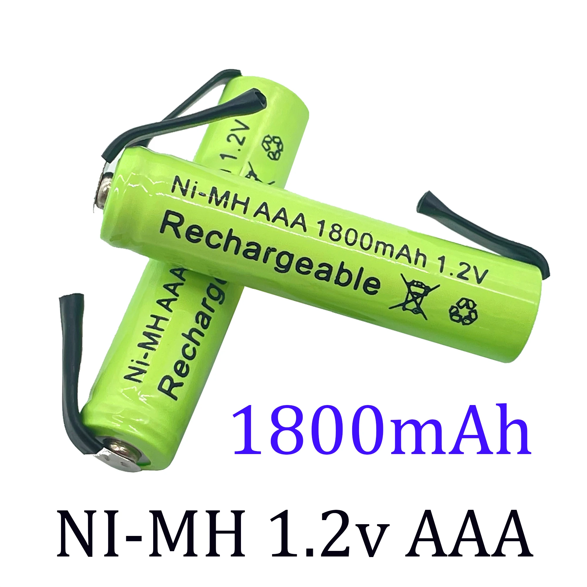 

New 1.2V AAA Ni-MH Rechargeable Battery Cell, 1800mah, with Solder Tabs for Philips Braun Electric Shaver, Razor,Toothbrush