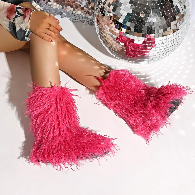 Новые зимние ботинки пушистая обувь женские меховые пушистые теплые из