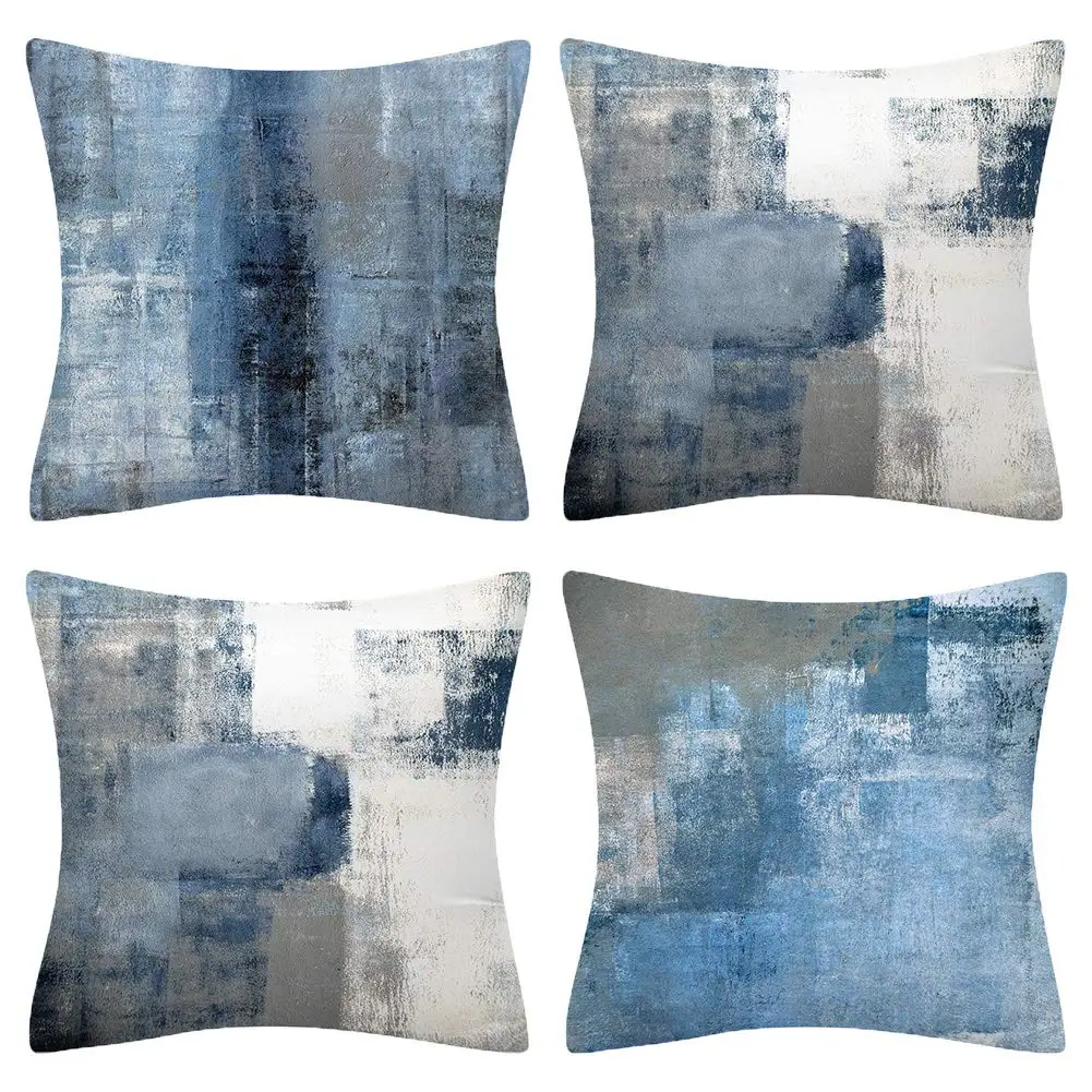 

Cushion Covers 45cm x 45cm Set of 4 Navy Blue Grey Throw Pillow Covers 18x18 inches Living Room Sofa Couch Bed Pillowcases