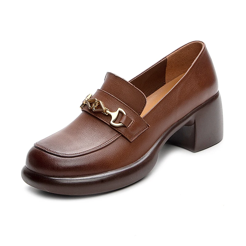 

High Heels Women's Loafers Genuine Leather Elegant Platform Shoes Ladies 2023 Trend Pumps Round Toe Luxury Designer Shoes Wedges