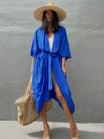 long dress solid long kaftan casual v neck robe summer batwing sleeve woman clothing side split beachwear maxi dress