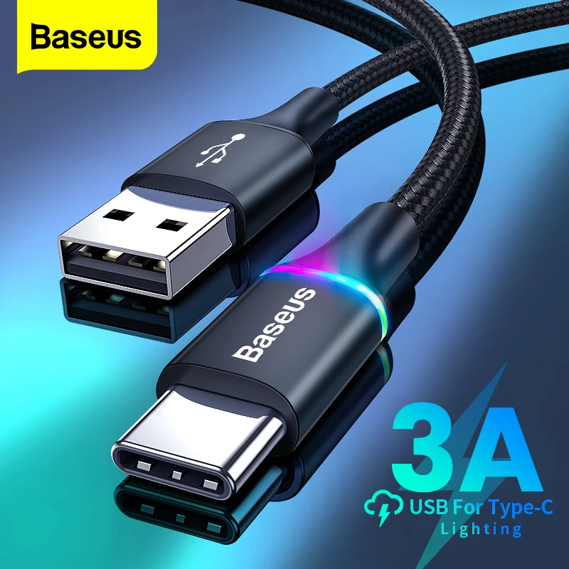 Baseus LED Lighting USB Type C Cable Fast Charging Charger Micro USB Data Cable For Samsung Xiaomi Redmi Phone USBC Wire Cord 3M