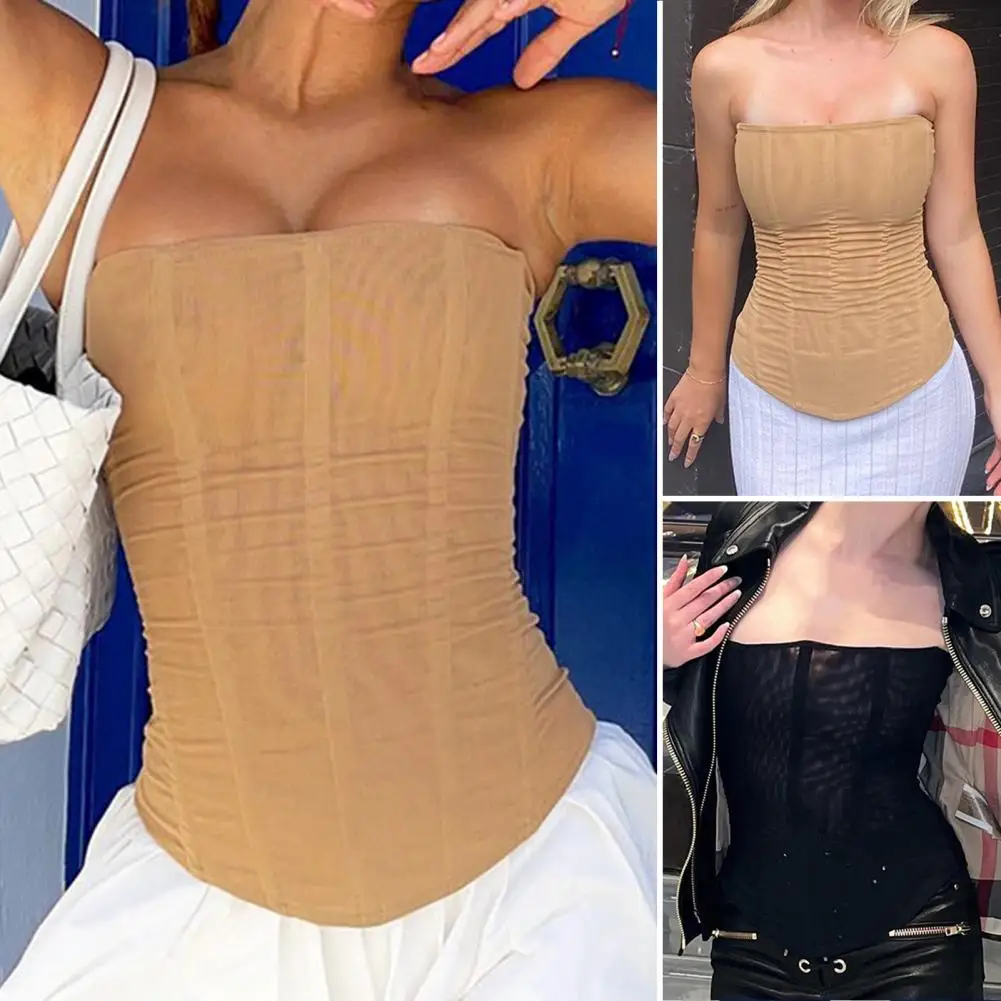 

Women Corset Solid Color Off Shoulder Strapless Low Cut Body Shaper Top Party Clothes