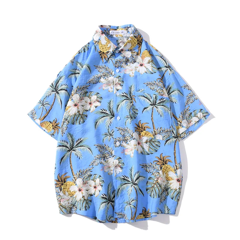 

Camisa Masculina 2022 Summer Retro Beach Holiday Style Hawaiian Shirt Men and Women Couple Short-sleeved Floral Shirt Tide