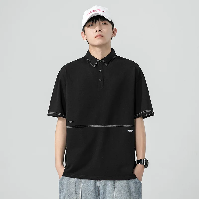 

Summer Japanese Short-sleeved Polo Shirt Men's Casual Lapel T-shirt Men's Youth Embroidery Half-sleeved Ins Tide Brand Clothes