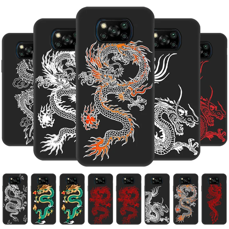 

Dragon Case For Xiaomi Poco X3 M3 M4 Pro Case Redmi Note10 9 8 11 Pro 7 9S 10S 11S Poco F3 X3 GT NFC Soft Black Silicone Cover