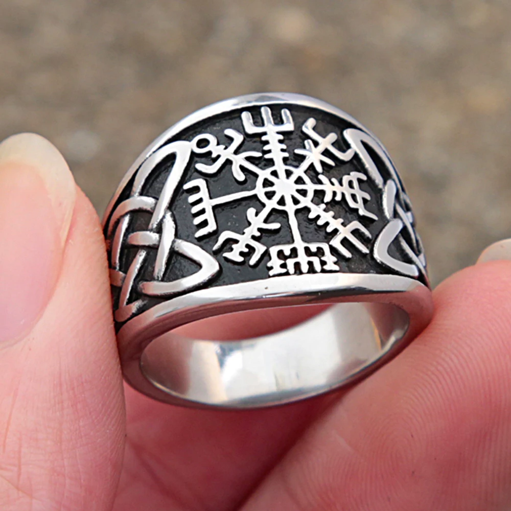 

Punk Vintage Viking Compass Ring Nordic Celtic Knot Rune Stainless Steel Men's Ring Biker Amulet Fashion Jewelry Gifts Wholesale