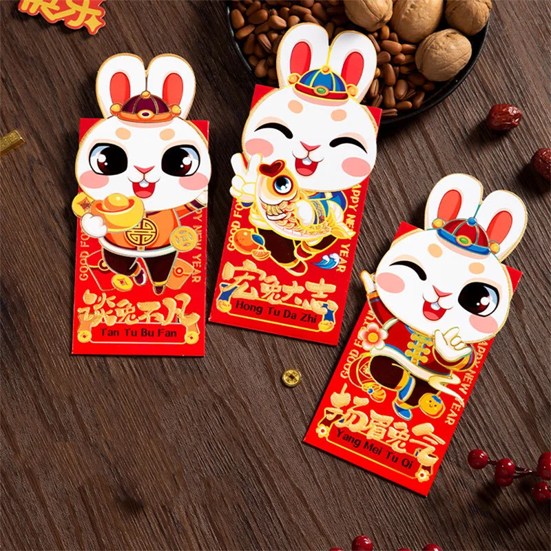 

6/Pcs New Year Red Envelopes Kawaii Rabbit 2023 Chinese Red Envelope Hongbao