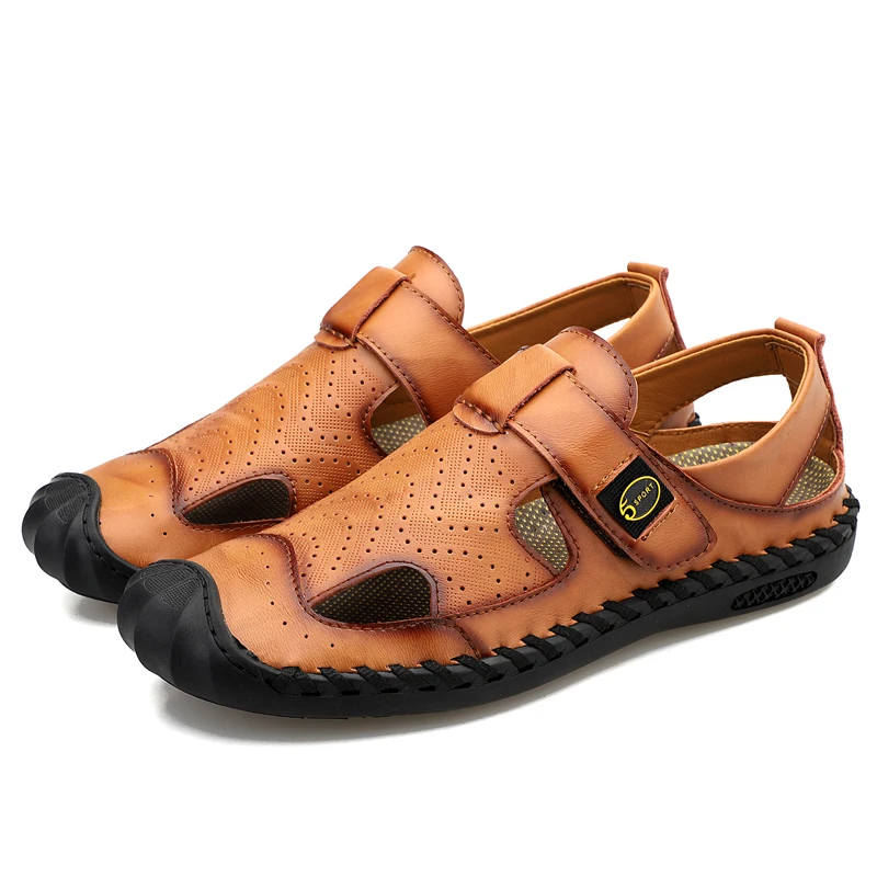 

Summer Men Soft Sandals Breathable Leather High Quality Classic Genuine Leather Wading Shoes Trekking Outdoor Beach Size 38-46