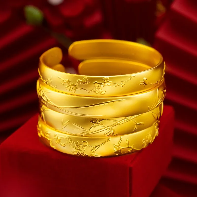 

5D минеральный Золотой бутик Sijunzi, слива, Орхидея, бамбук, металлический, песок, Открытый Цветочный браслет для женщин