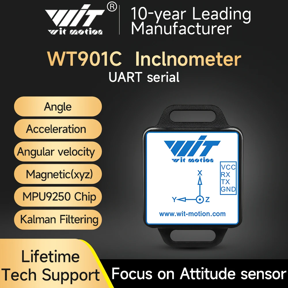 

WitMotion WT901C High-Precision 9-Axis AHRS Inclinometer Accelerometer+Gyroscope+Angle+Magnet Field(XYZ), Provide PC/Android App