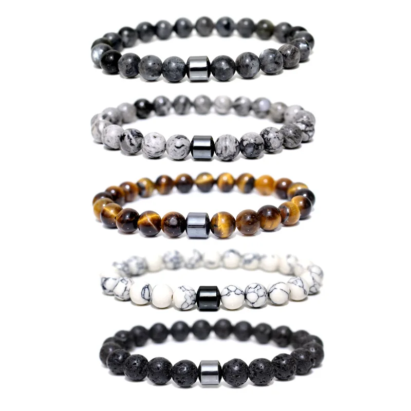 

Men Classic Tiger Eye Stone White Turquoise Bracelet Black Iron Magnet Bracelet Volcanic Stone Energy Jewelry