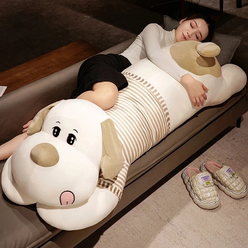 

60-110CM Giant Cute Plush Toy Big Sleeping Dog Stuffed Puppy Stripes Dog Soft Animal Toy Huggable Pillow Baby Girl Birthday Gift
